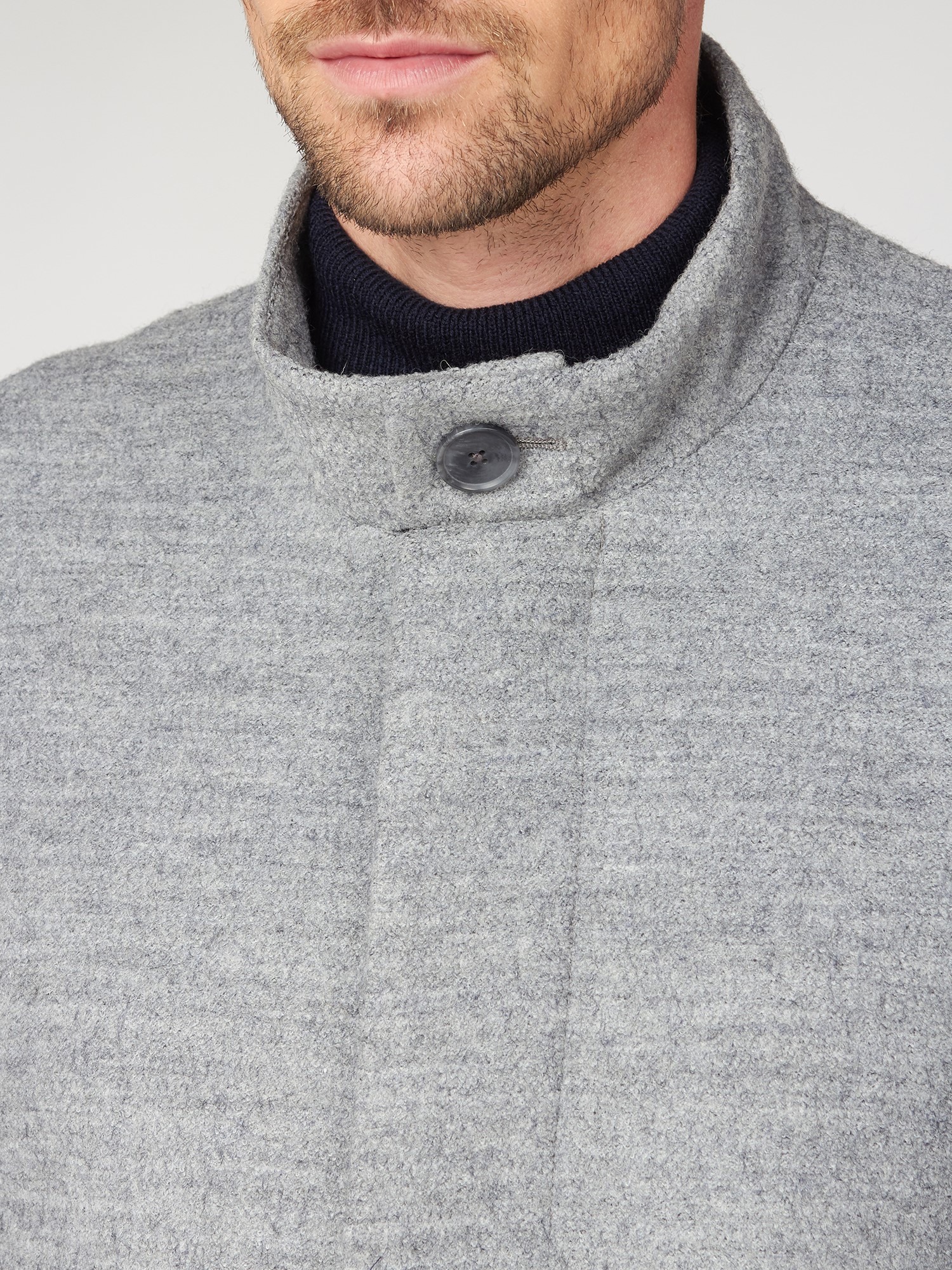 Grey Funnel Neck Car Coat