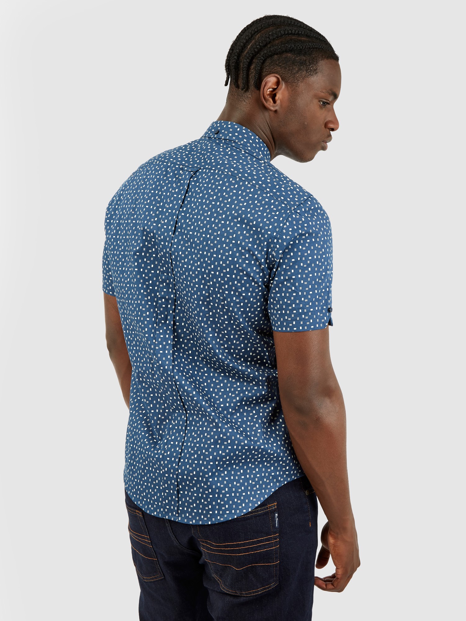 Dark Blue Geometric Dash Print Shirt