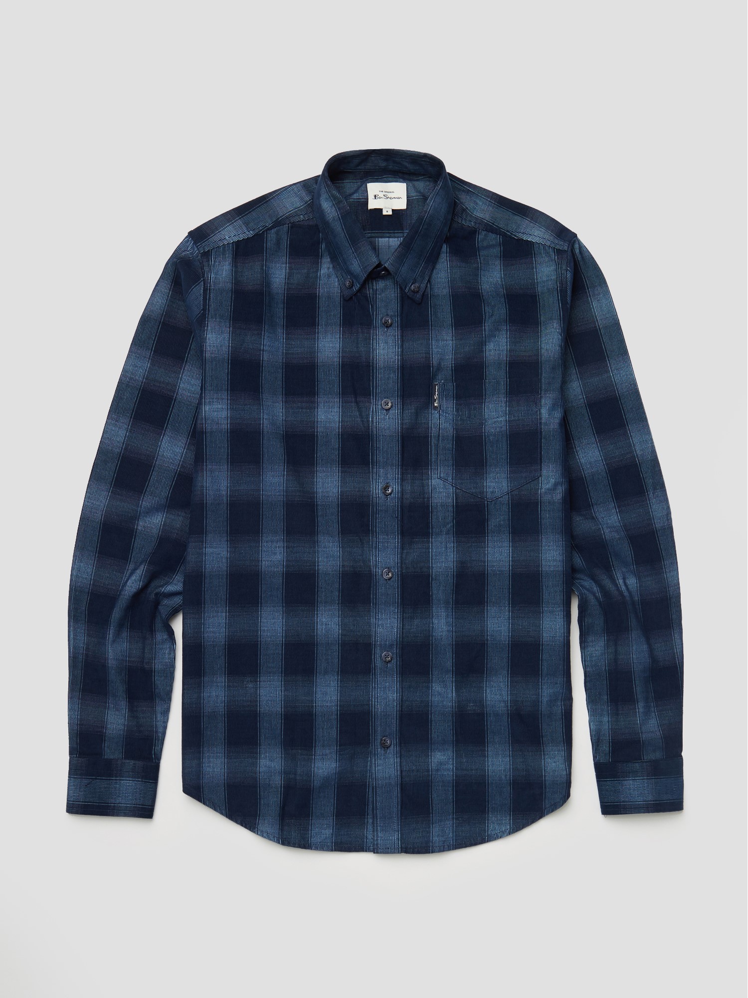 Dark Blue Printed Corduroy Ombre Check Shirt