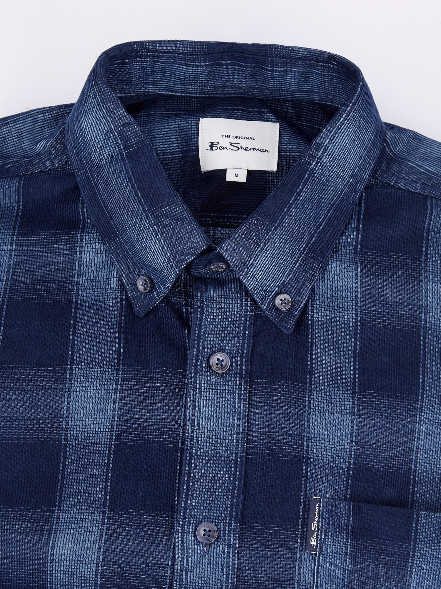 Dark Blue Printed Corduroy Ombre Check Shirt - Ben Sherman UK