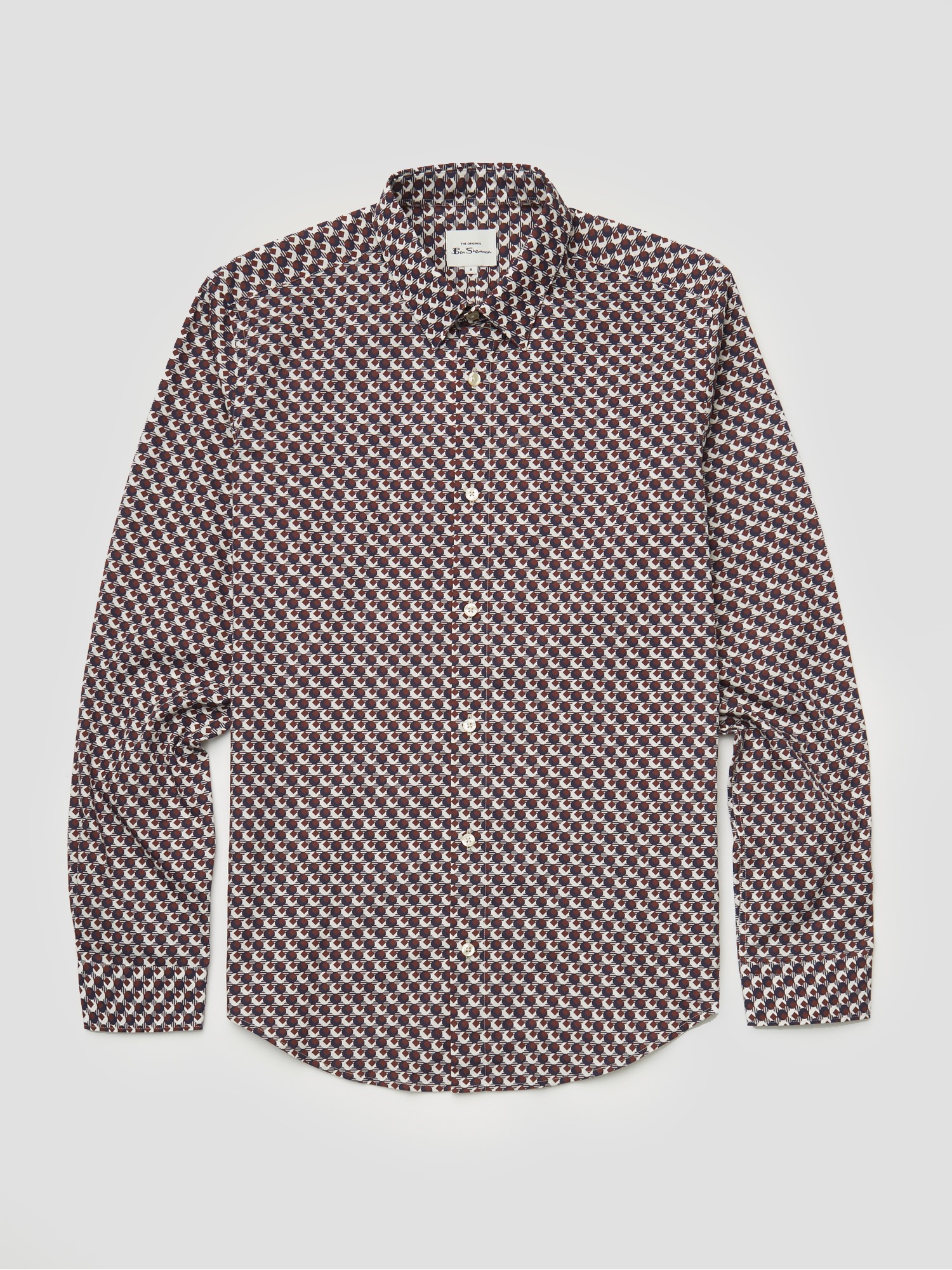 Retro 70's Coffee Geometric Print Long Sleeved Shirt