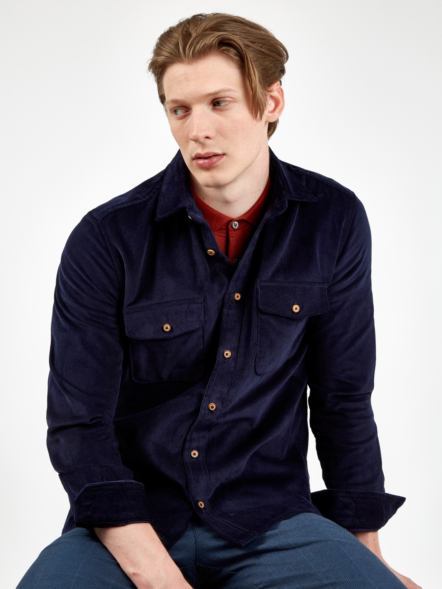 Mid-Wale Corduroy Shirt - Marine Blue