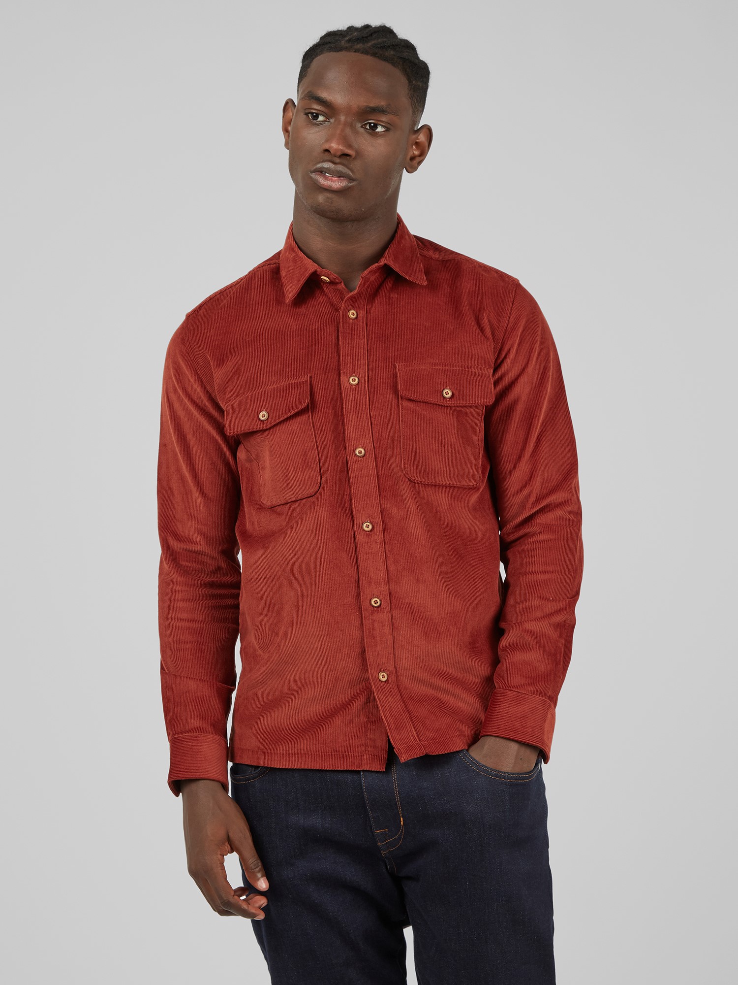 Mid-Wale Corduroy Shirt - Burnt Orange