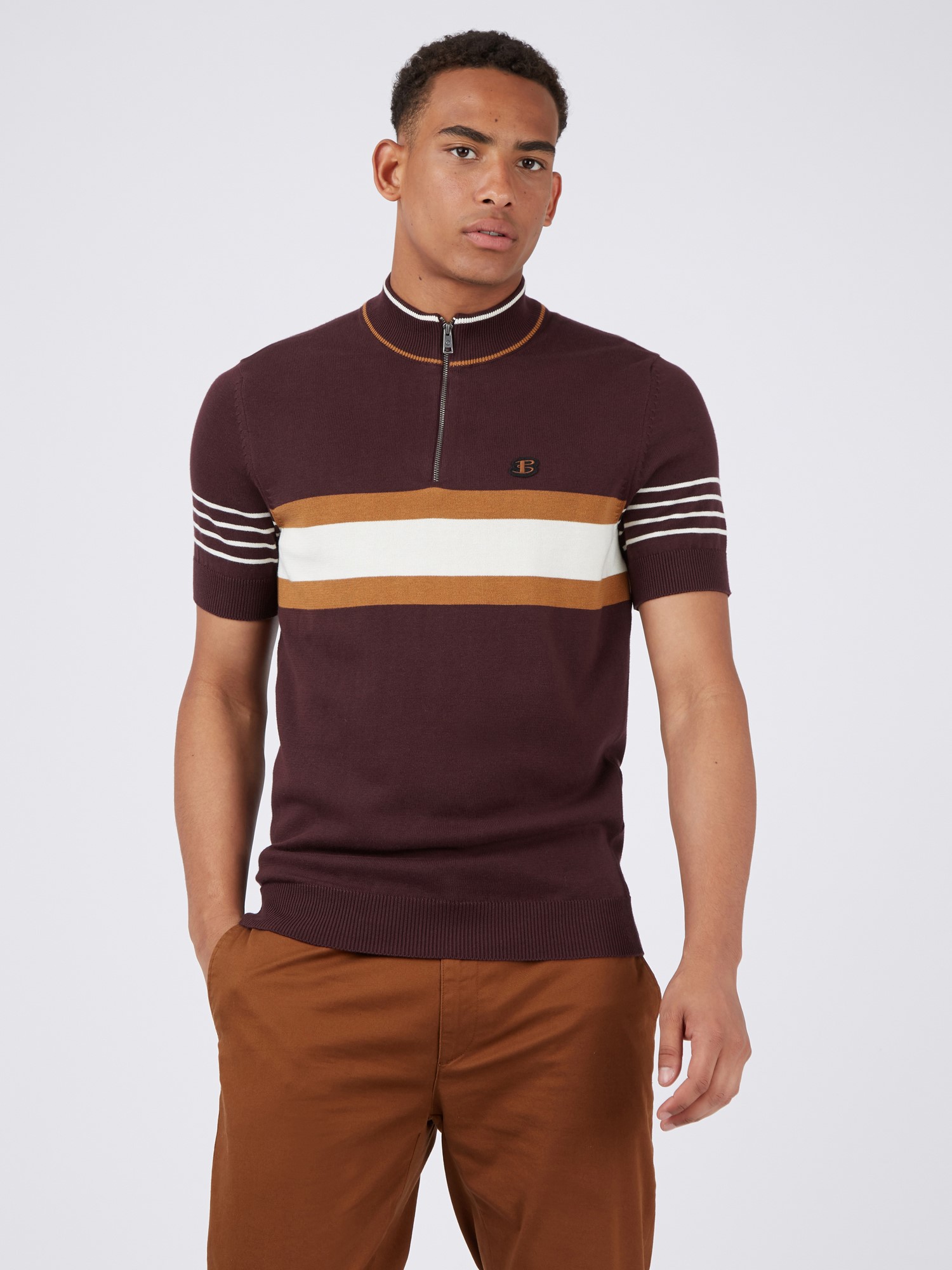 Men s Bordeaux Zip Neck Polo Shirt Ben Sherman