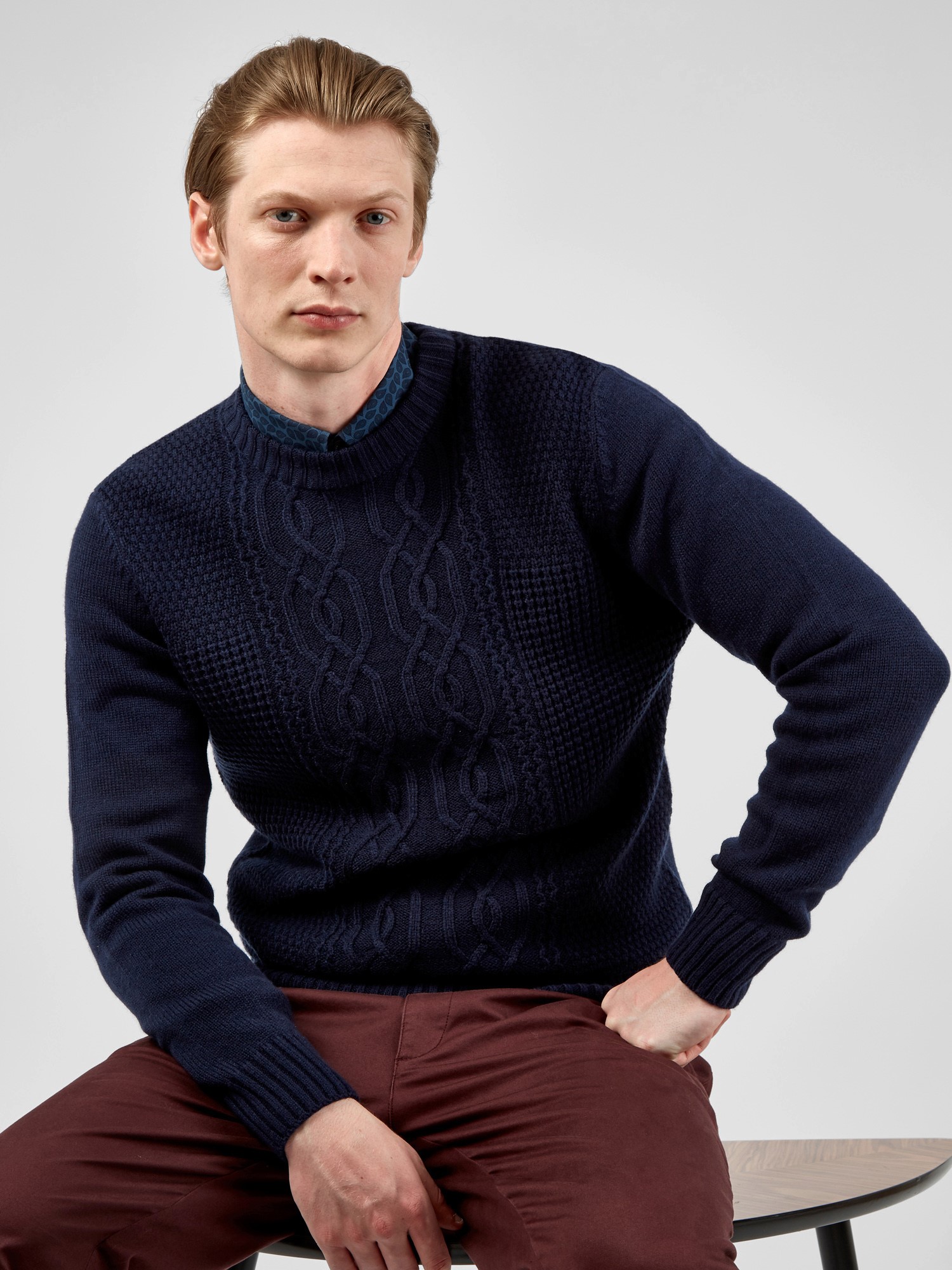 Cable Crew Neck Jumper - Marine Blue