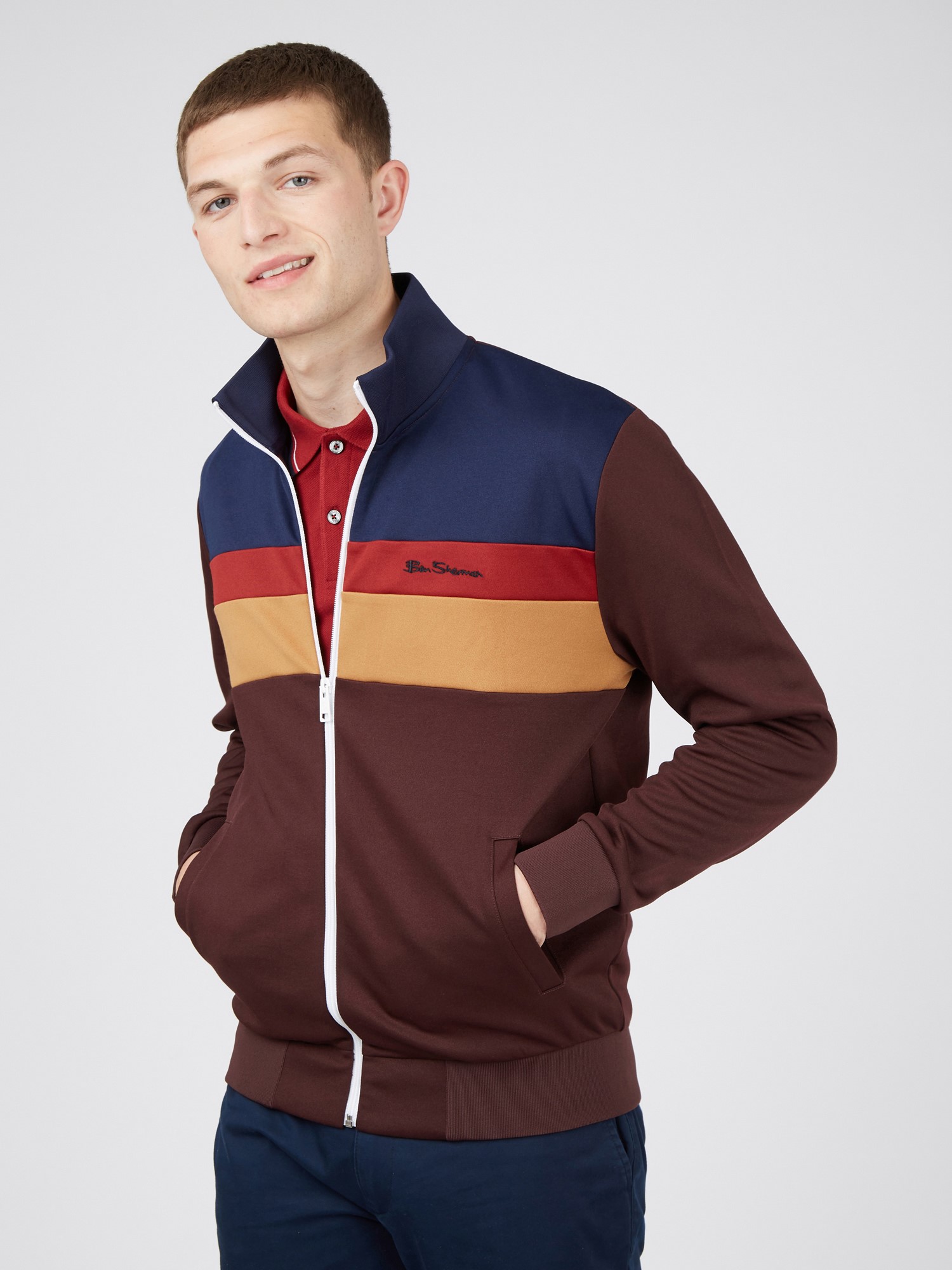 Bordeaux Red Colour Block Tricot Zip Through Track Top