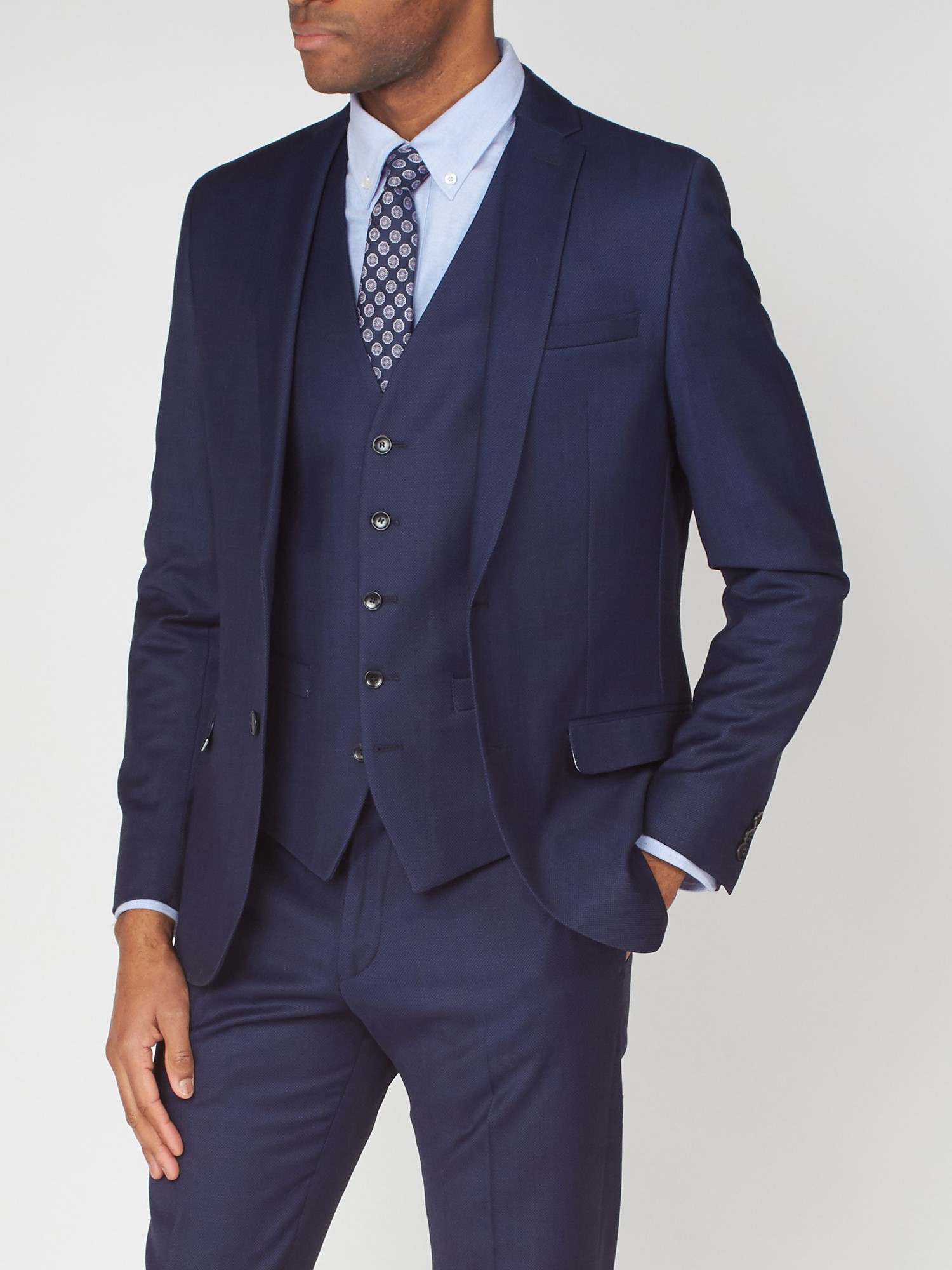 Navy Birdseye Three Piece Suit