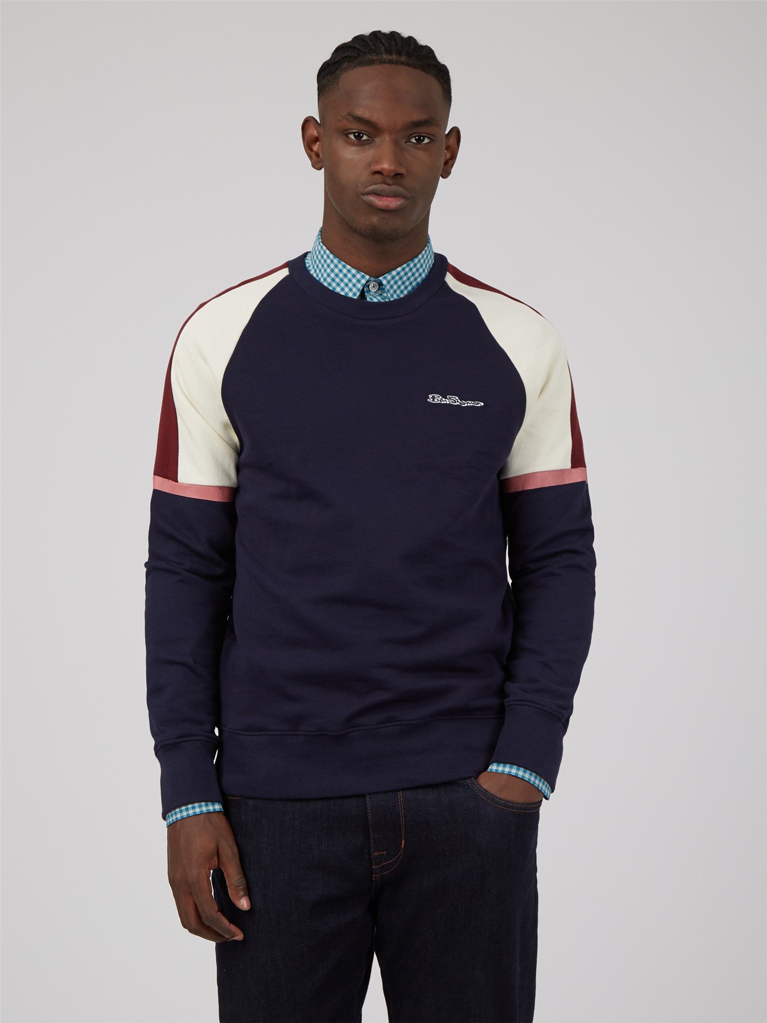 Colour Block Crew Neck Sweatshirt - Marine