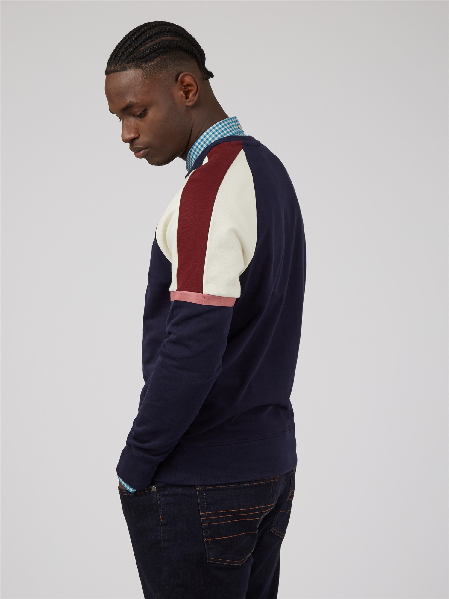 Colour Block Crew Neck Sweatshirt - Marine