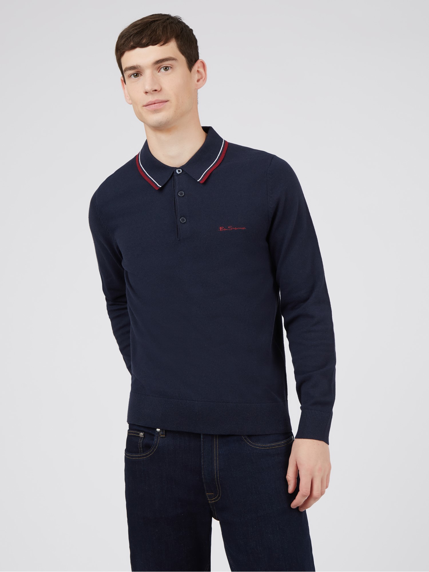 Long Sleeve Knitted Tipped Polo Shirt