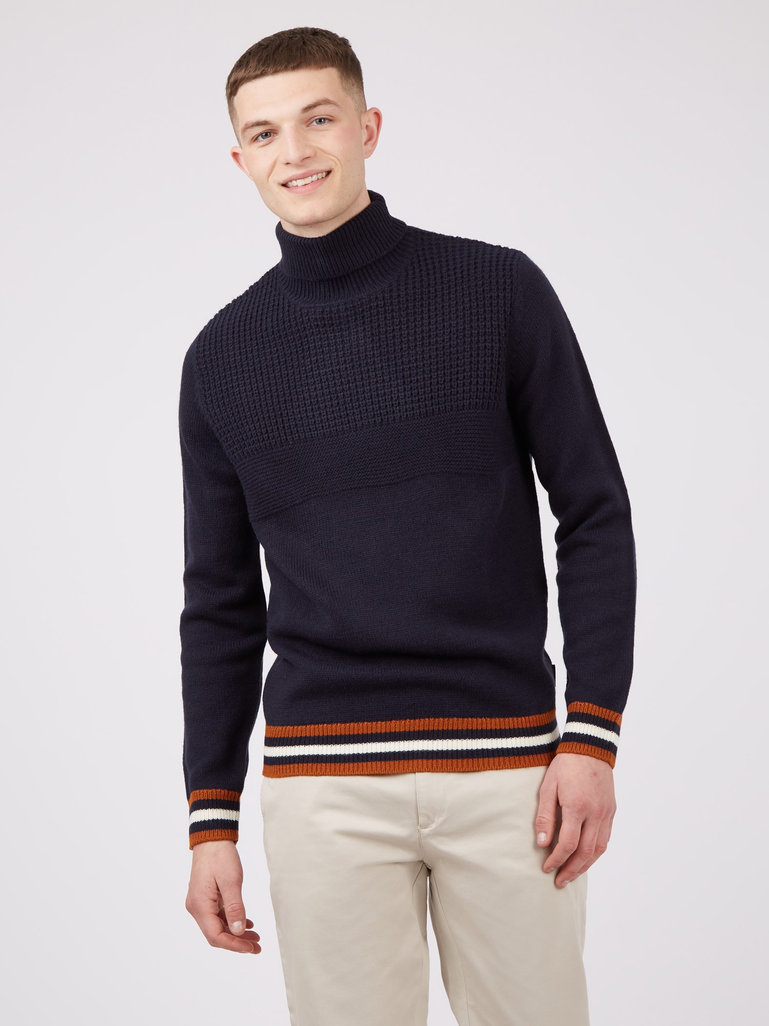 Textured Roll Neck Jumper - Dark Navy