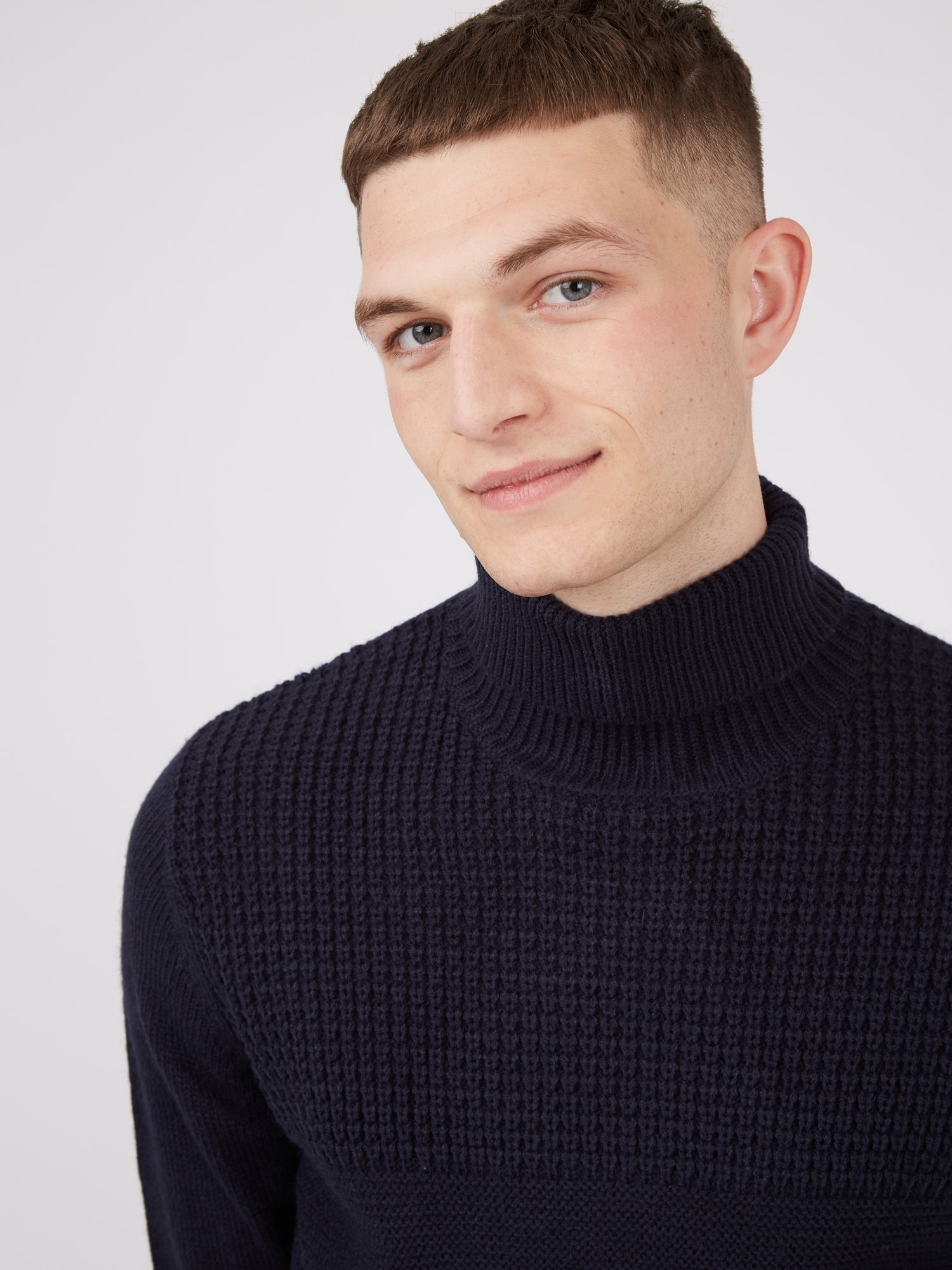 Textured Roll Neck Jumper - Dark Navy