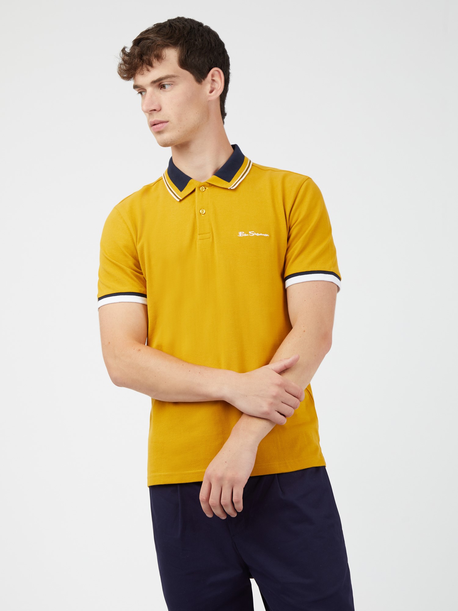 Short Sleeve Collar Interest Polo Shirt - Gold