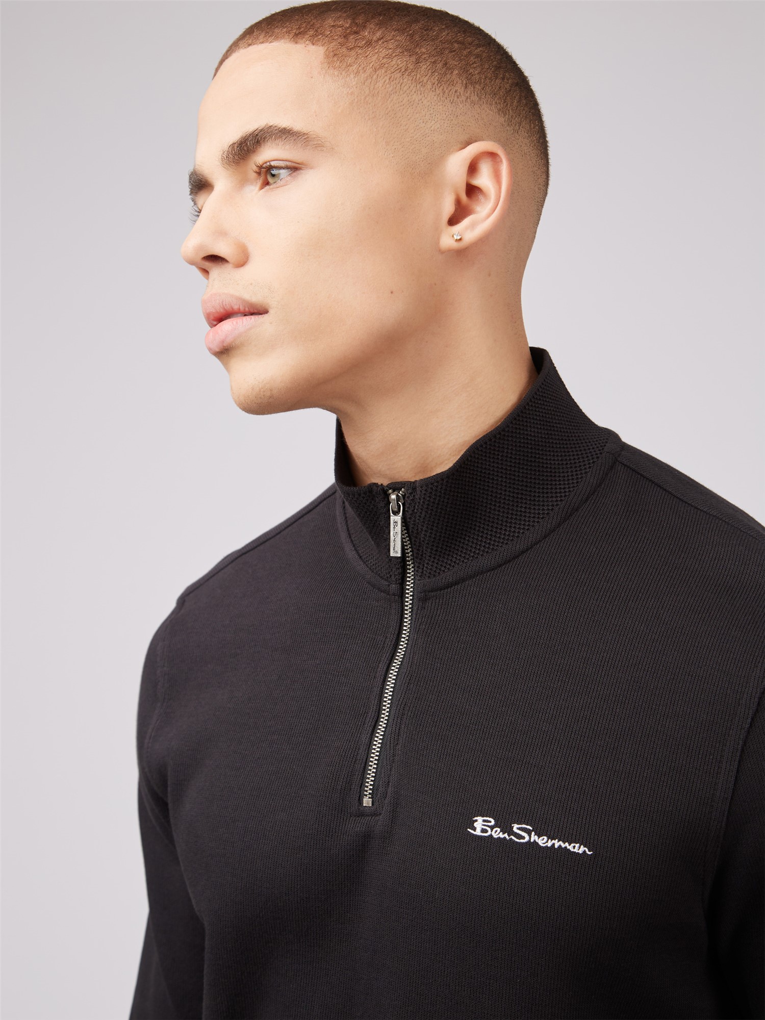 Funnel Neck Zip Through Sweatshirt Black