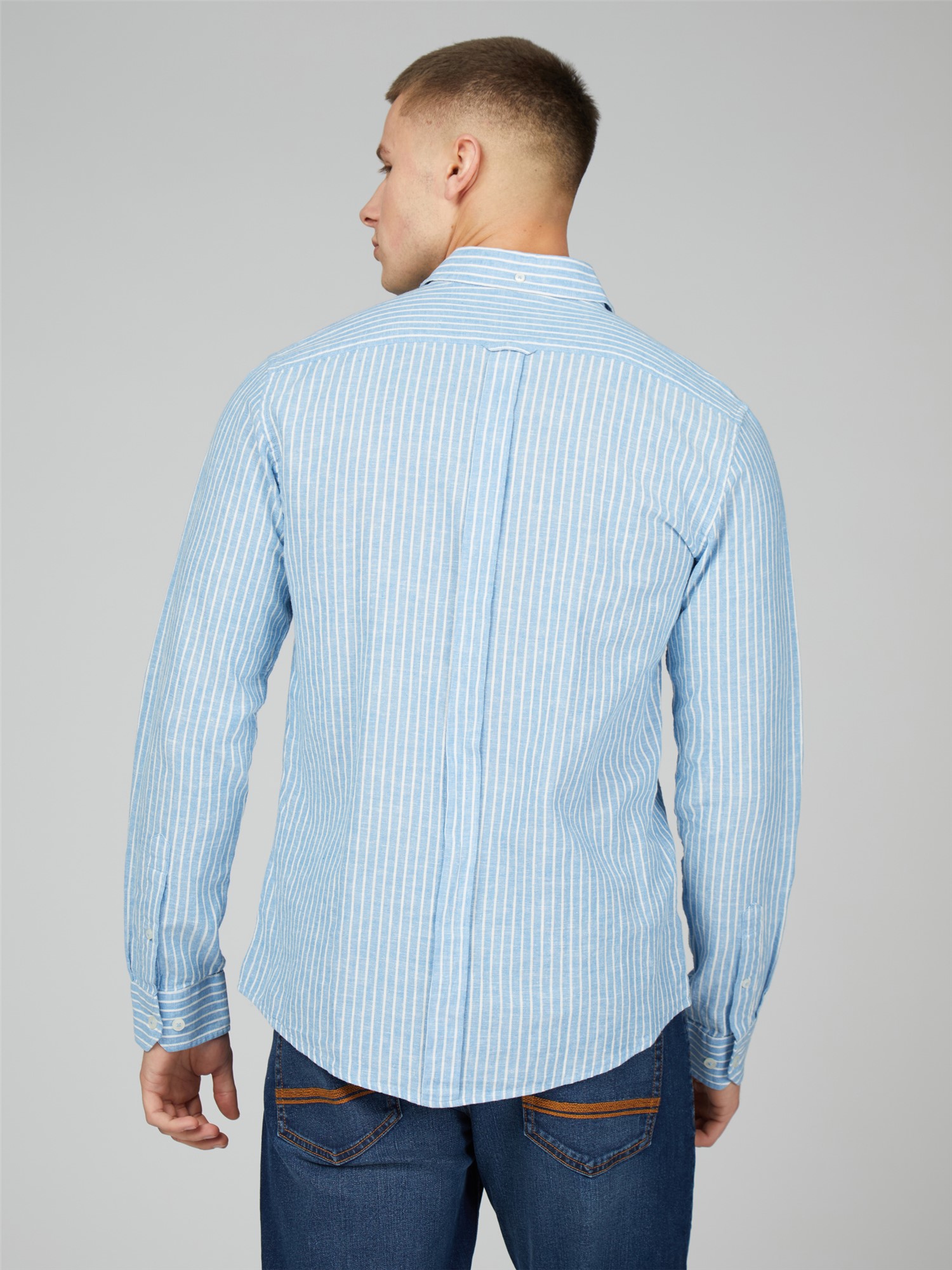 Striped Linen LS Shirt - Royal Blue main image 0
