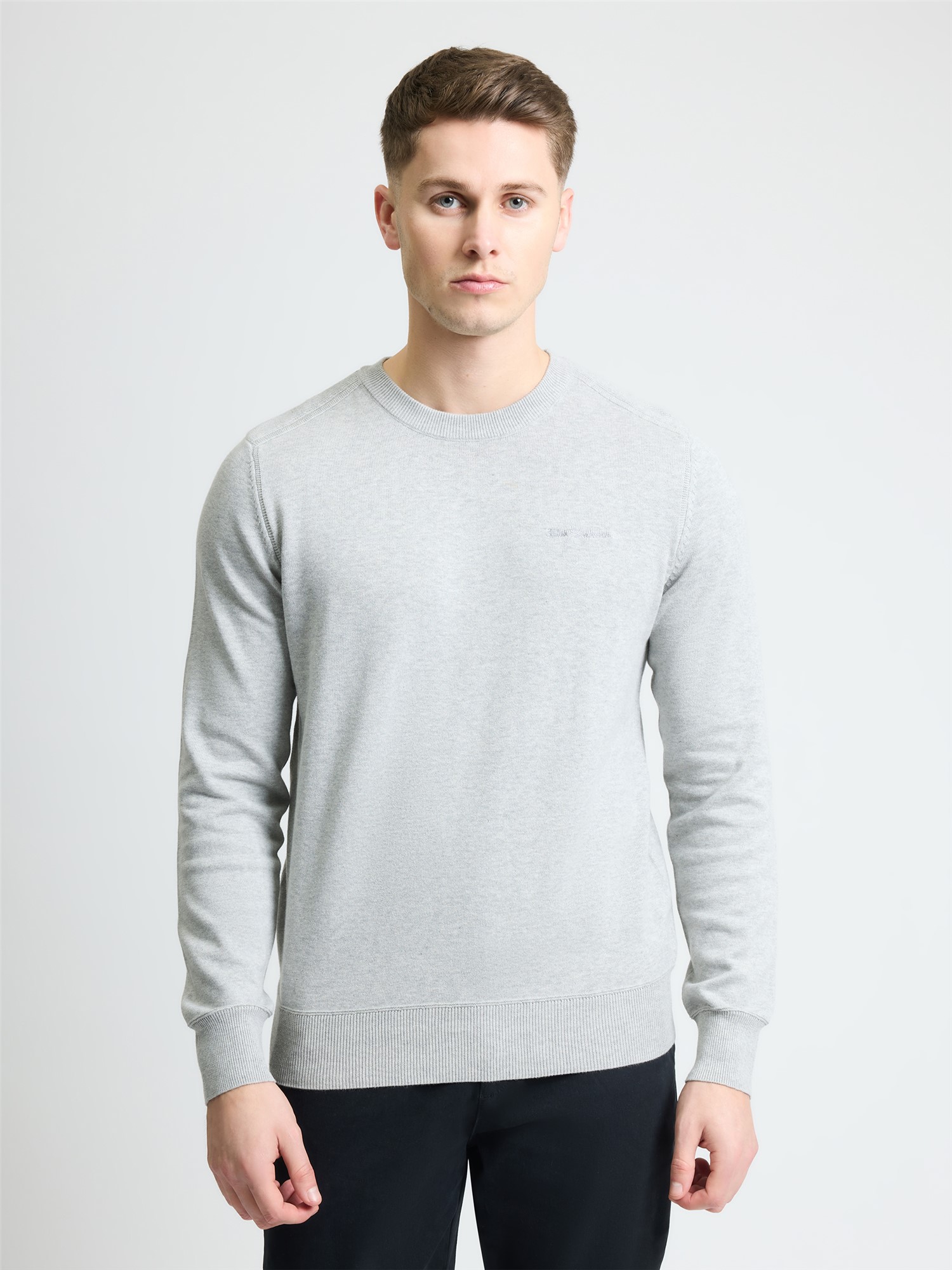 Long Sleeve Crew Neck &  Shoulder Stitch Light Grey