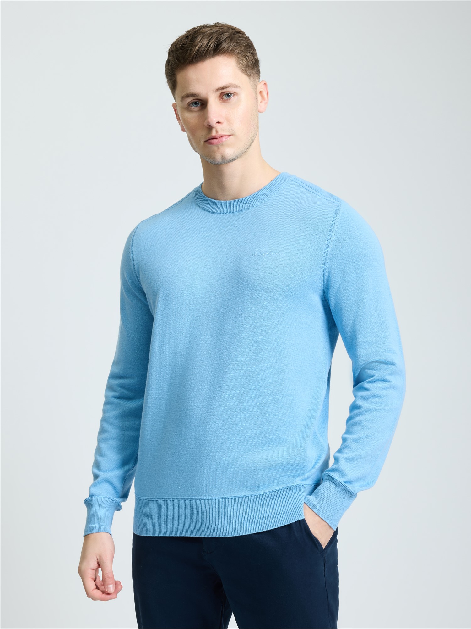 Long Sleeve Crew Neck &  Shoulder Stitch Glacier