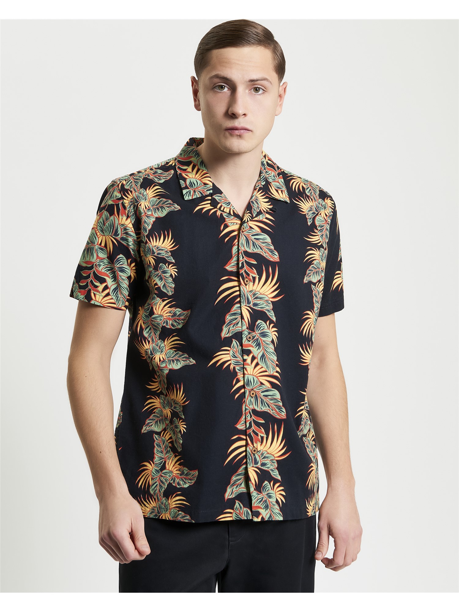 Short Sleeve Botanical Leaf Print Shirt