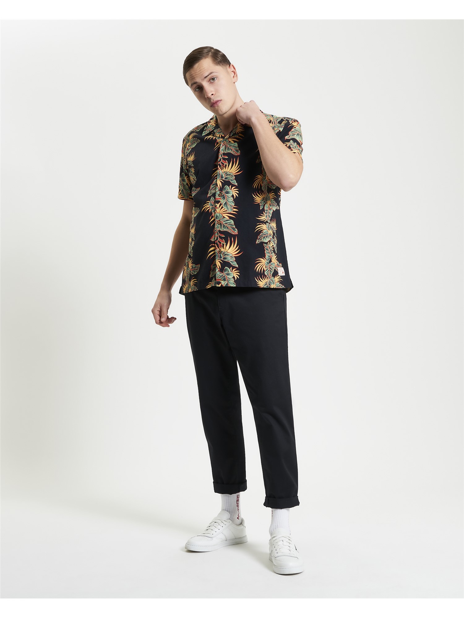 Short Sleeve Botanical Leaf Print Shirt