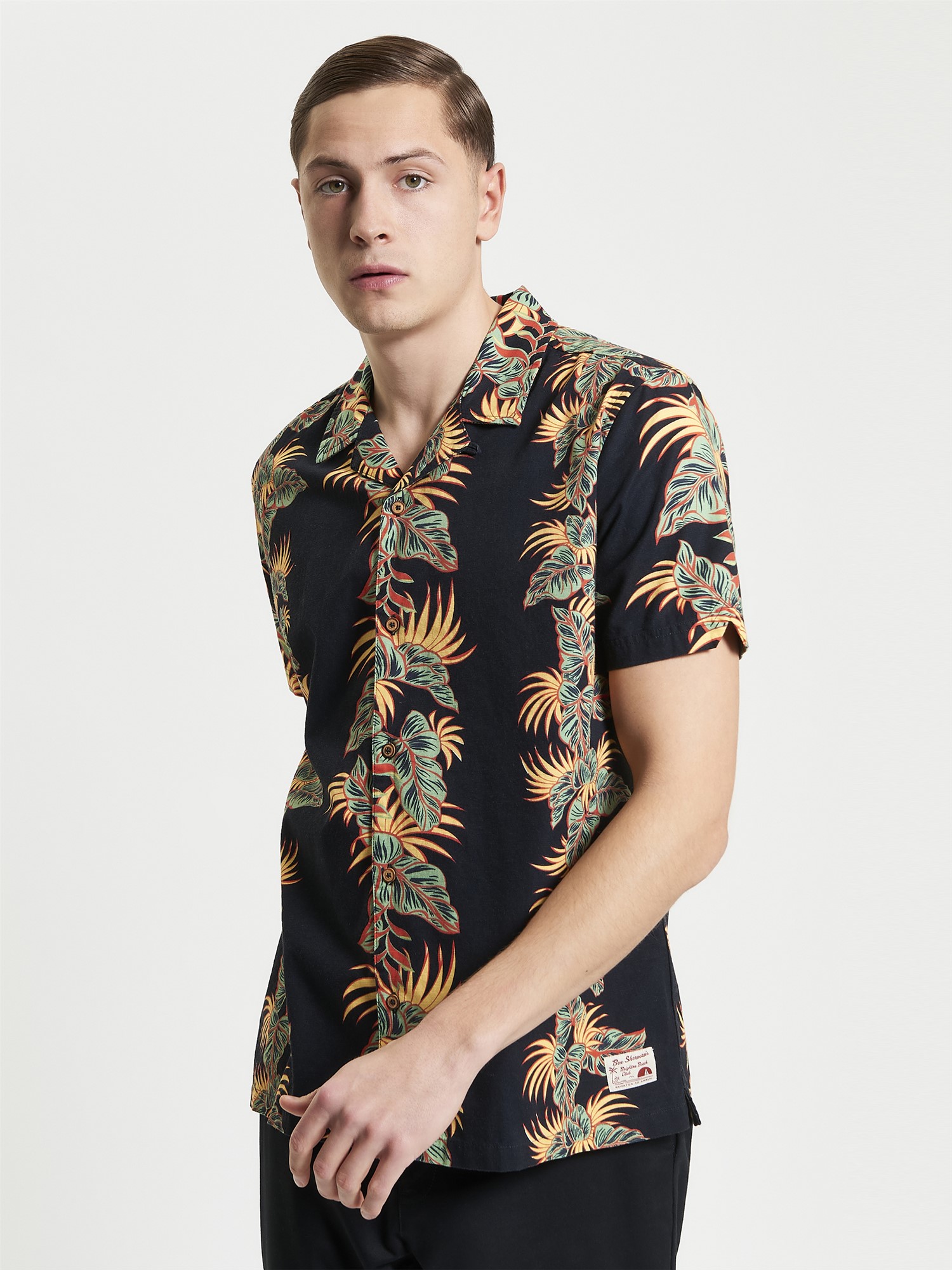 Short Sleeve Botanical Leaf Print Shirt