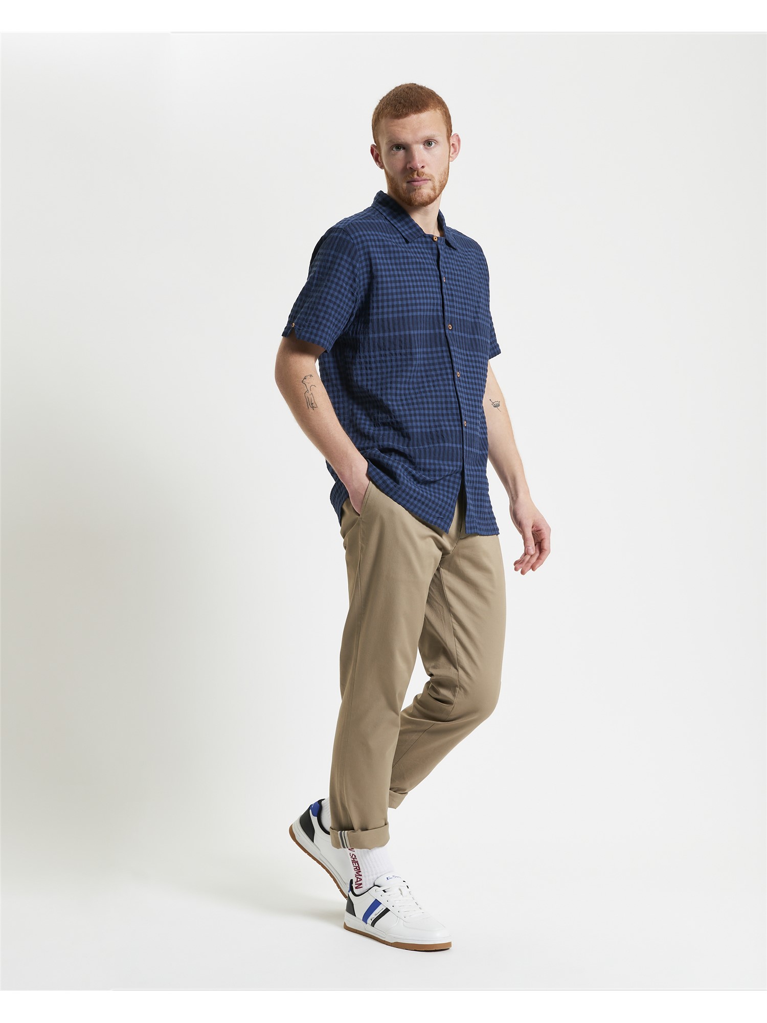 Short Sleeve Seersucker Gingham Shirt