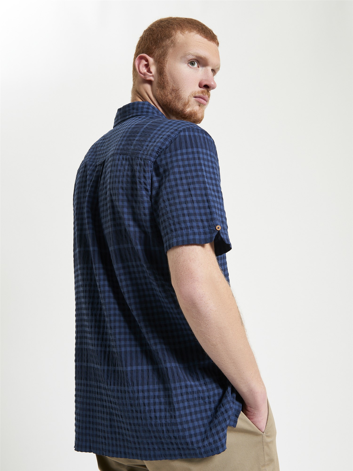 Short Sleeve Seersucker Gingham Shirt