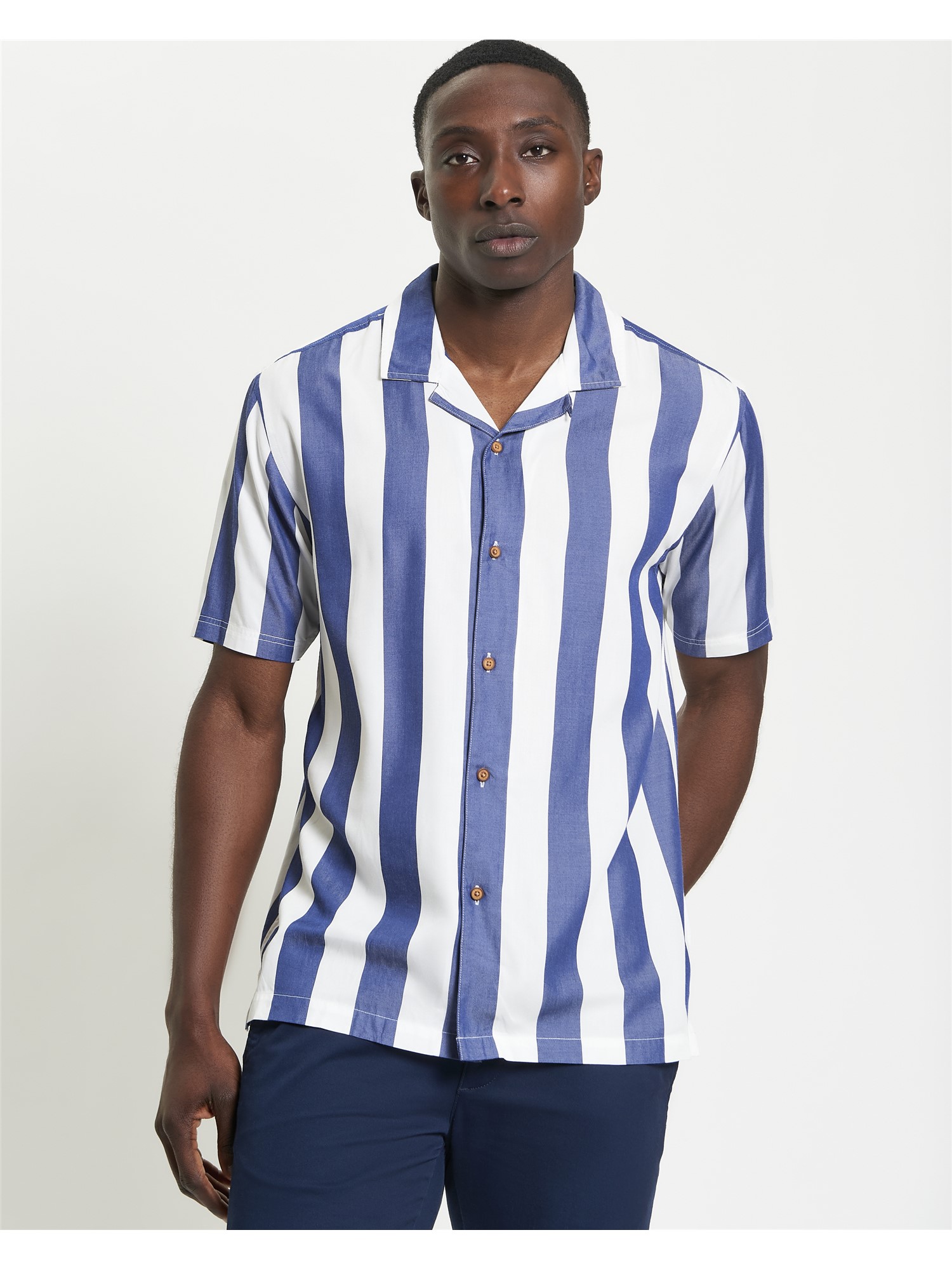 Short Sleeve Viscose Stripe Shirt