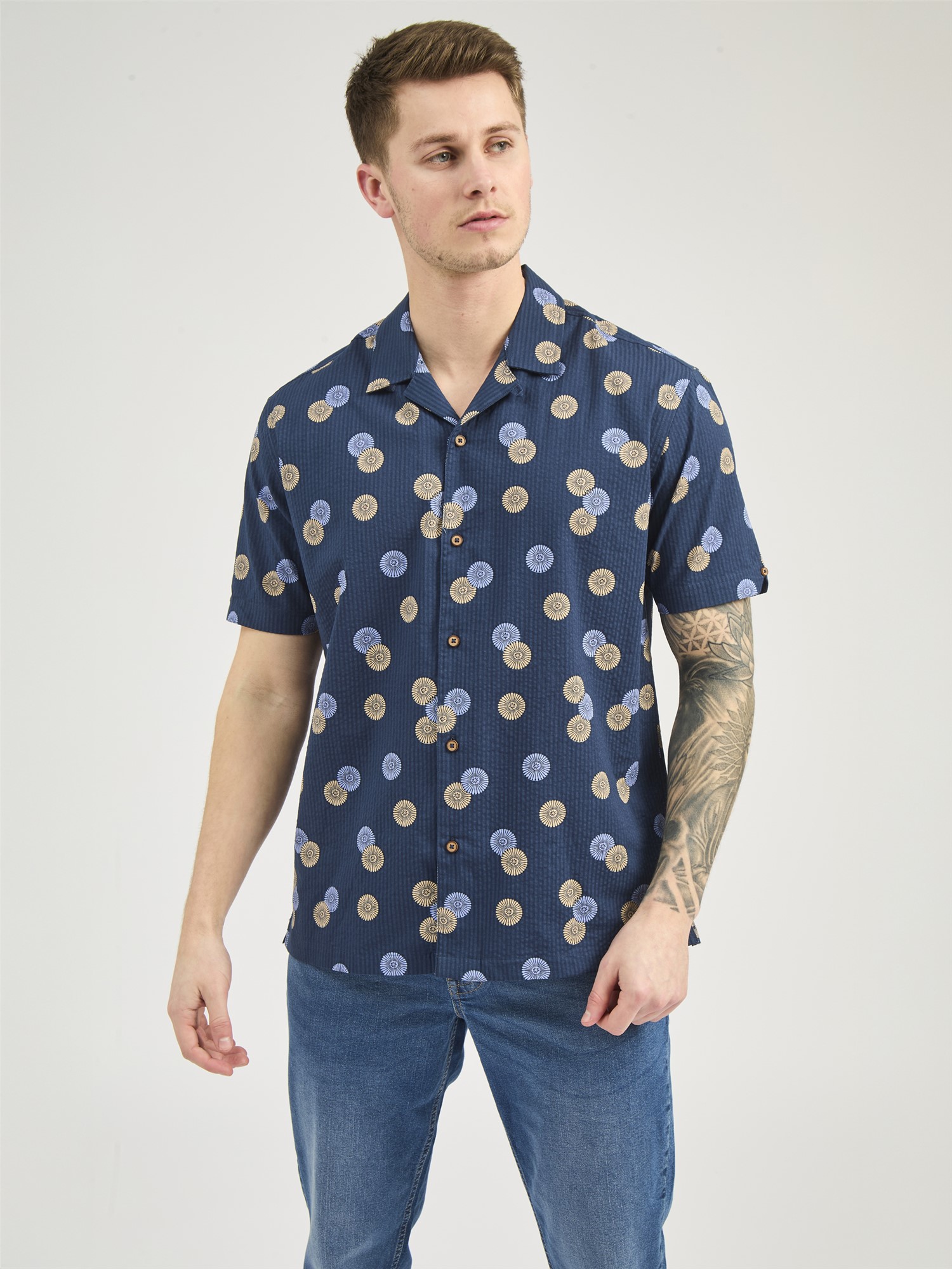 Short Sleeve Seersucker Floral Shirt