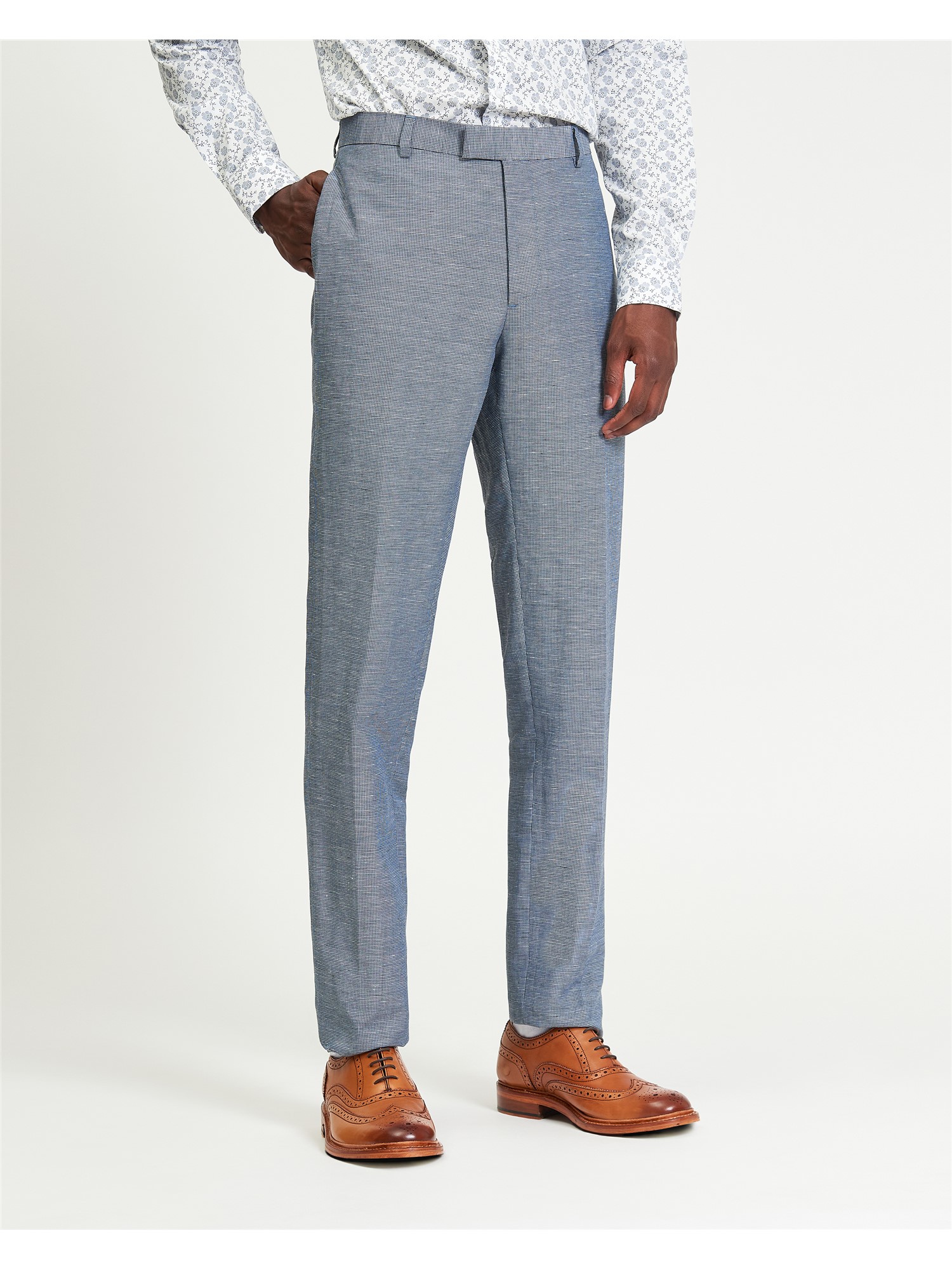 Puppytooth Linen Blend Trouser
