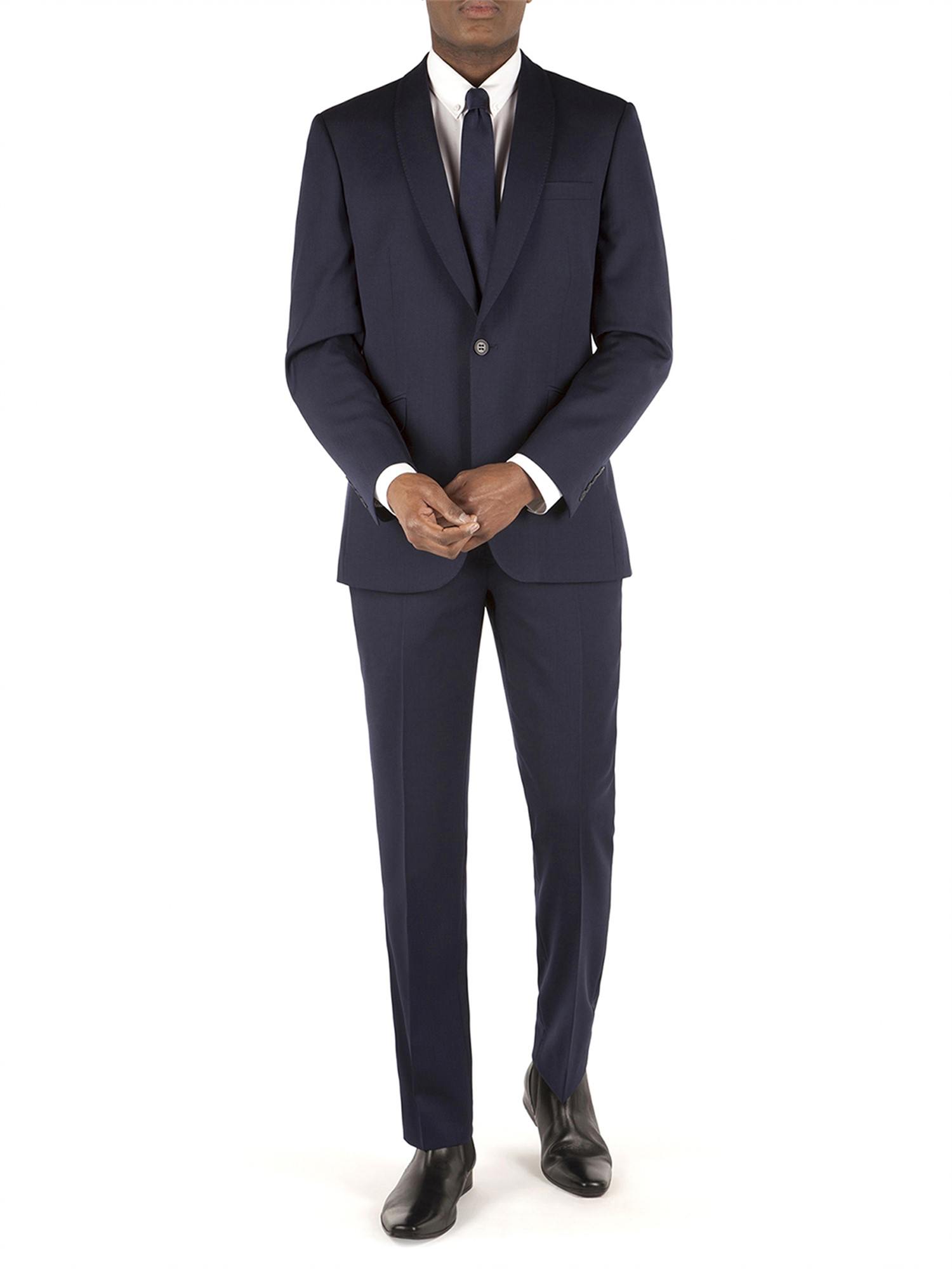 Blue Semi Plain Camden Fit Suit with Shawl Collar