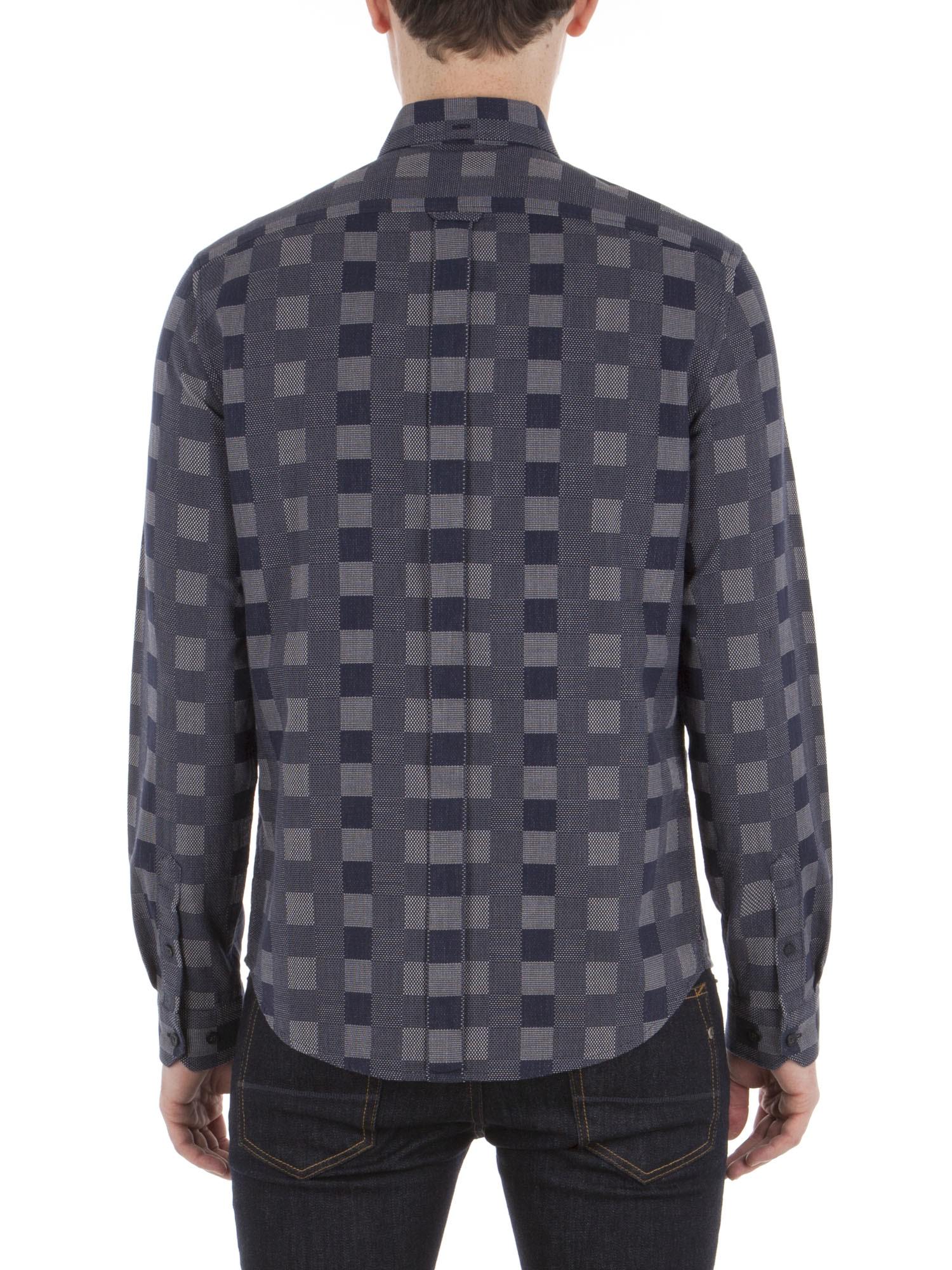 Indigo Long Sleeve Chequerboard Shirt