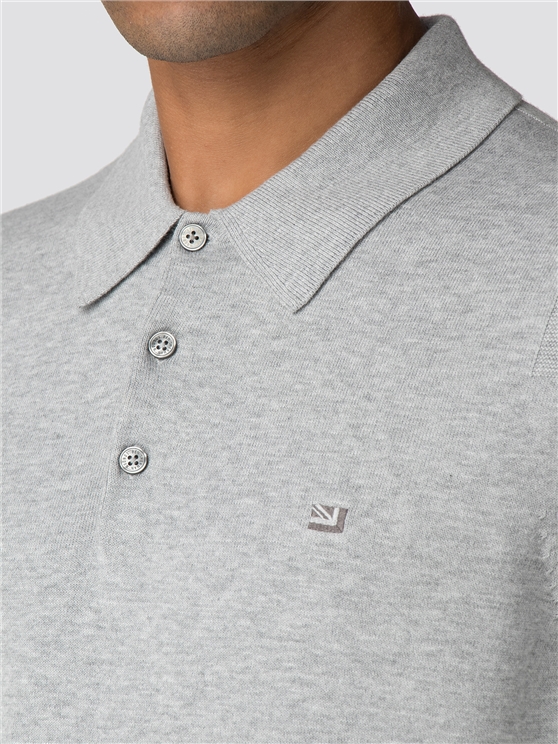 Mid Grey Marl Cotton Long Sleeve Polo