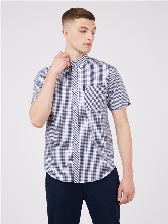 Short Sleeve Gingham Shirt - Dark Navy