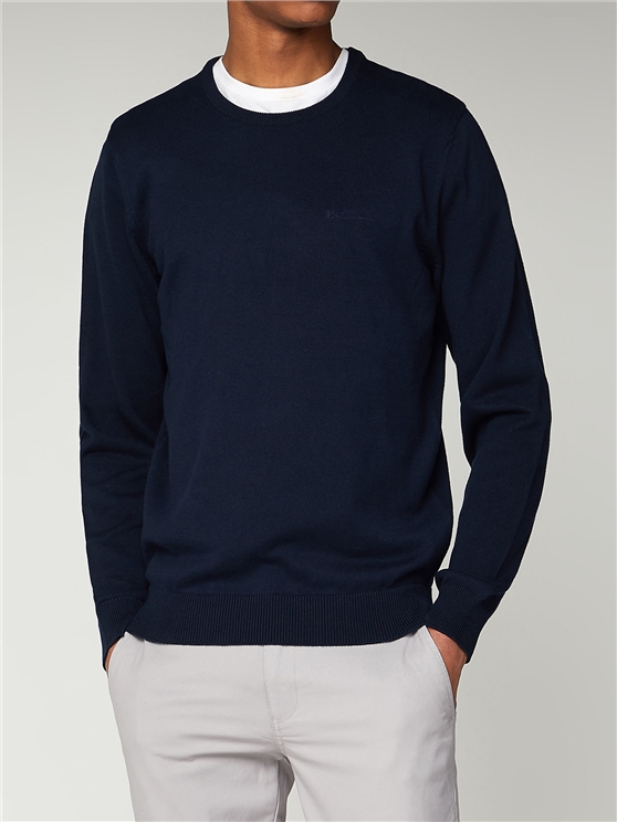 Plain Crew Neck Sweatshirt - Navy