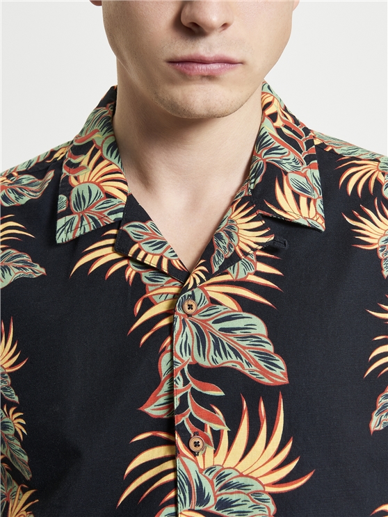 Short Sleeve Botanical Leaf Print Shirt