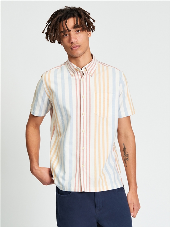 Short Sleeve Multicolour Oxford Stripe Shirt
