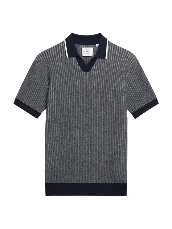 Short Sleeve Bi Coloured Textured Polo in Dark Navy