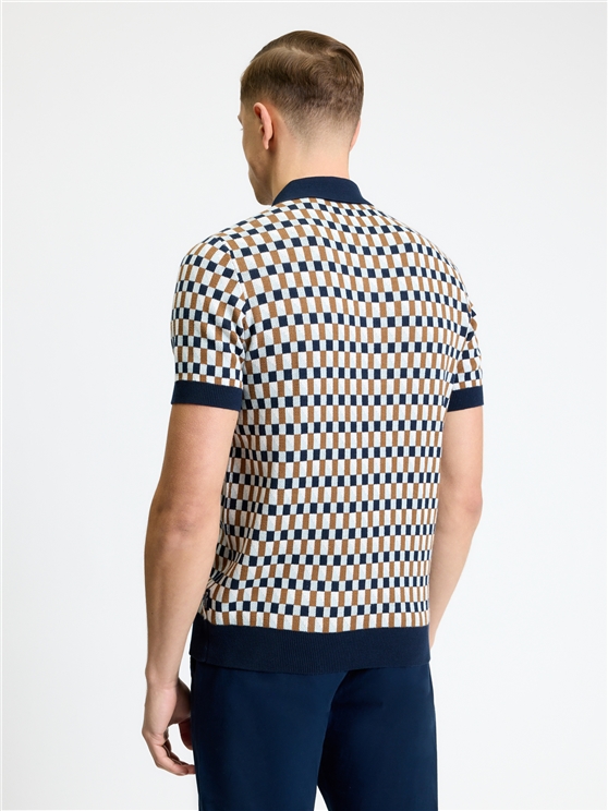 Short Sleeve All Over Jacquard Polo in Dark Navy