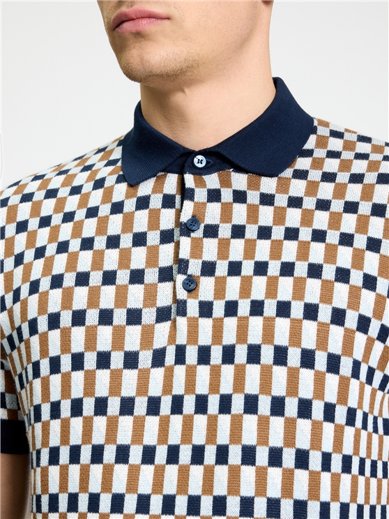 Short Sleeve All Over Jacquard Polo in Dark Navy