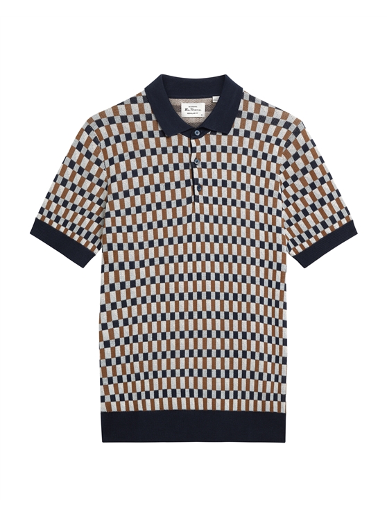 Short Sleeve All Over Jacquard Polo in Dark Navy