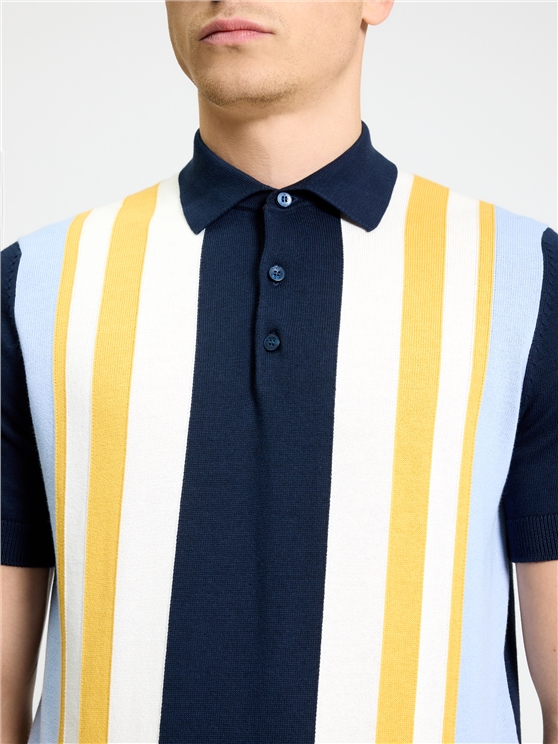 Short Sleeve Vertical Stripe Polo in Dark Navy