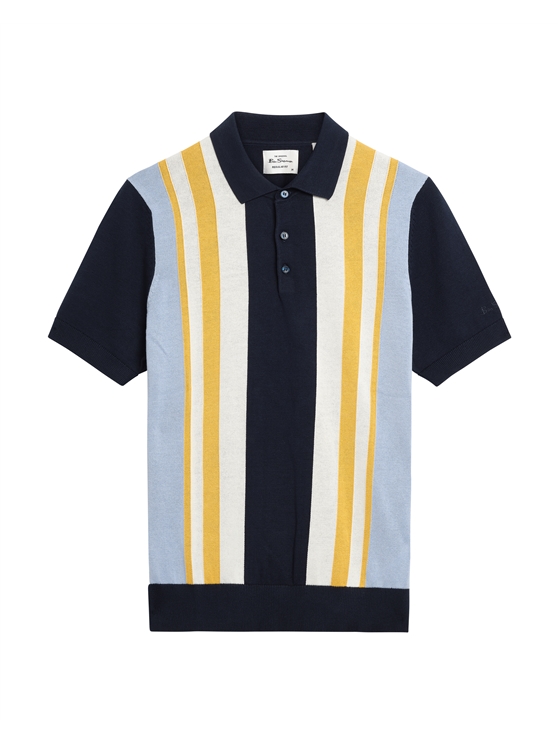Short Sleeve Vertical Stripe Polo in Dark Navy