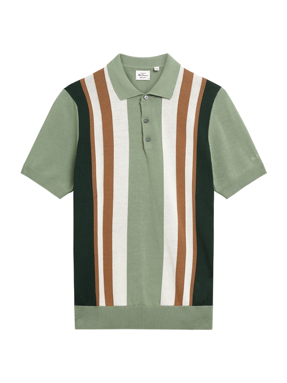 Short Sleeve Vertical Stripe Polo in Sage