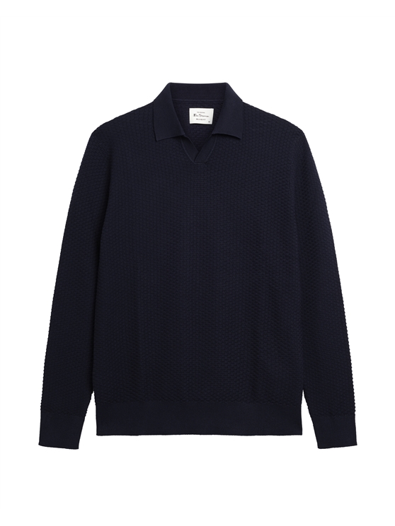 Textured Long Sleeve Open Neck in Dark Navy