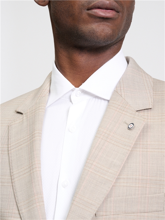 Tonal Wool Check Jacket in Light Brown