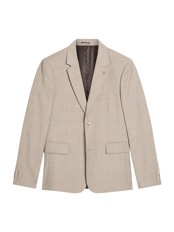Tonal Wool Check Jacket in Light Brown