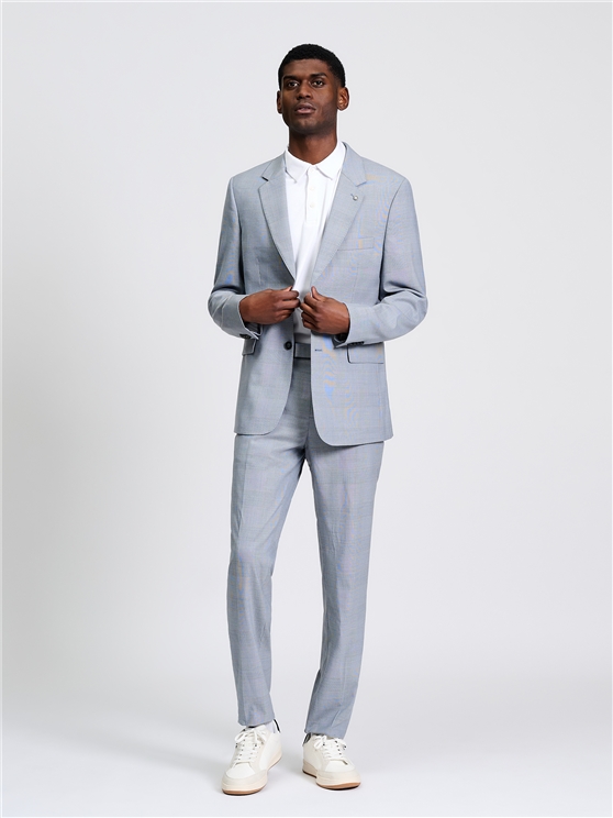 Prince Of Wales Wool Check Jacket in Light Blue