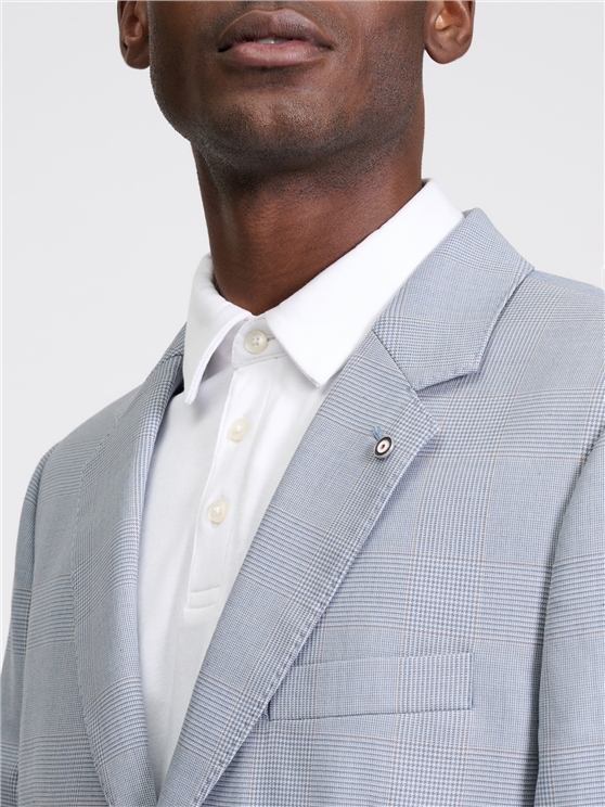 Prince Of Wales Wool Check Jacket in Light Blue
