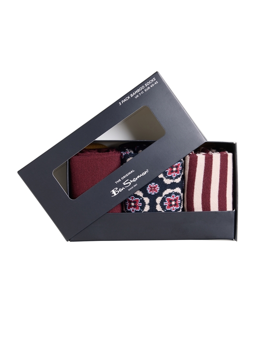 3 Pack Mod Stripe Sock in Wine