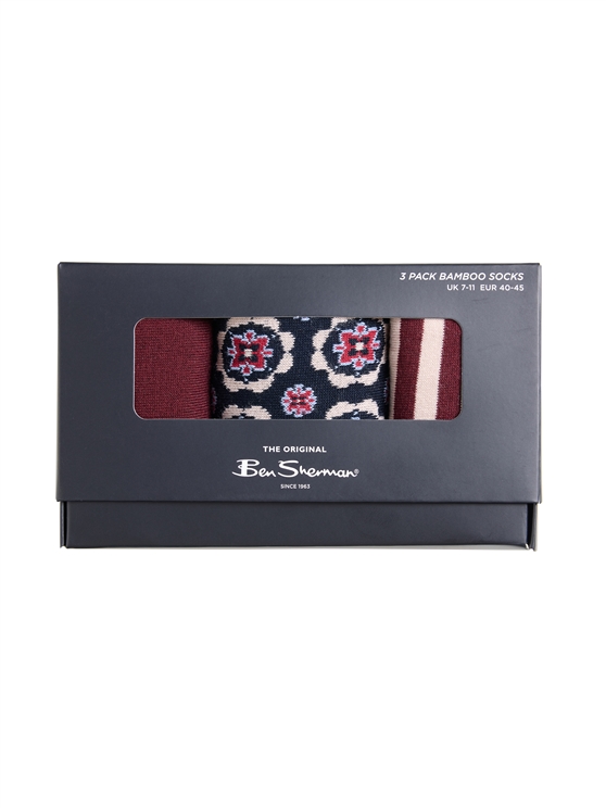 3 Pack Mod Stripe Sock in Wine